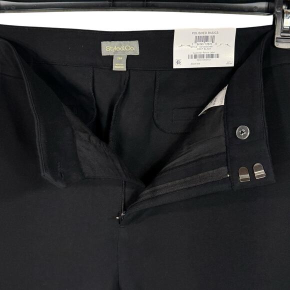 Style & Co SZ 24W Ankle Straight Pants Mid-Rise Stretch Zip-Fly Flat Front Black - Picture 2 of 8